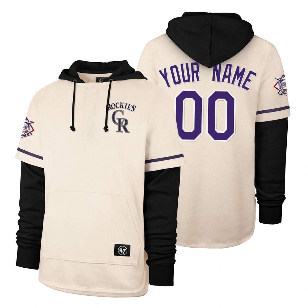 Men Colorado Rockies #00 Your name Cream 2021 Pullover Hoodie MLB Jersey